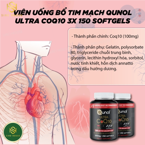 Viên uống bổ sung CoQ10 cho tim Qunol Ultra CoQ10 100mg 180 Softgels
