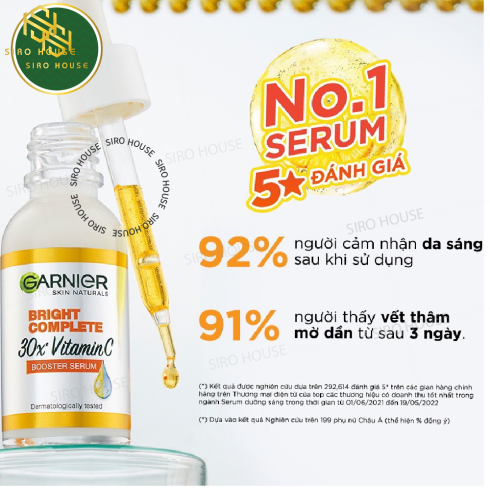 Tinh chất tăng cường sáng da mờ thâm Garnier Light Complete 30x Vitamin C Booster Serum 30ml