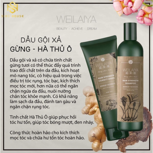 Bộ dầu gội xả nước gừng thuốc bắc Weilaiya có nguồn gốc 100% thiên nhiên