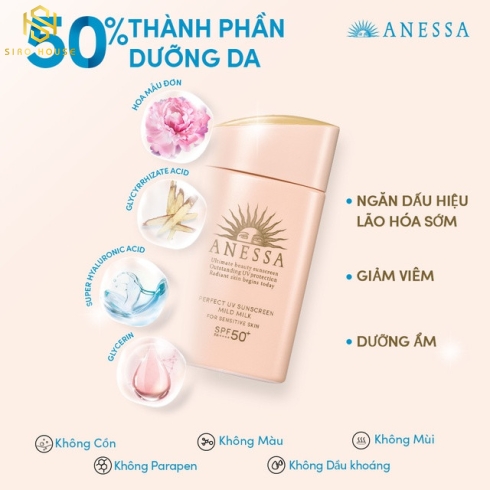 Kem chống nắng Anessa Mild Milk 60ml bản màu Hồng nhạt