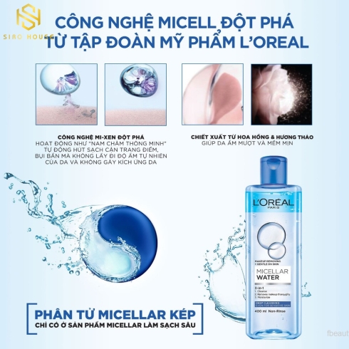 Nước tẩy trang LOREAL 3 in1 Micellar 400mL