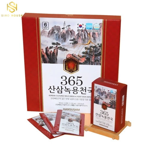 Nước hồng sâm núi nhung hươu HANSUSAM 365 Korean Cultured Wild Ginseng Root Deer Antlers 30 gói x 50