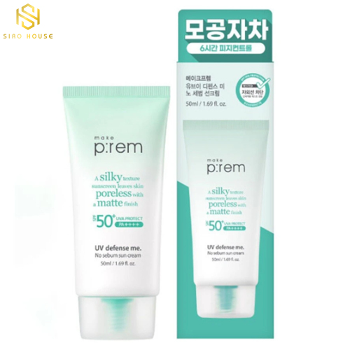 [No box] Kem chống nắng MAKE P:REM Uv Defense Me No Sebum Sun Cream SPF 50+ PA++++ 40mL (Xanh lá)