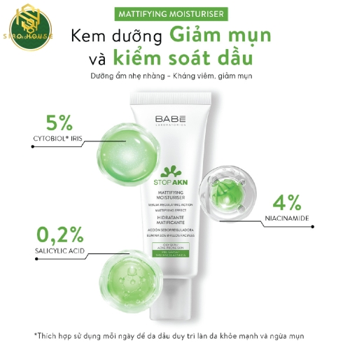 Kem dưỡng ẩm BABE Stop Akin Hidratante Matificante 50mL