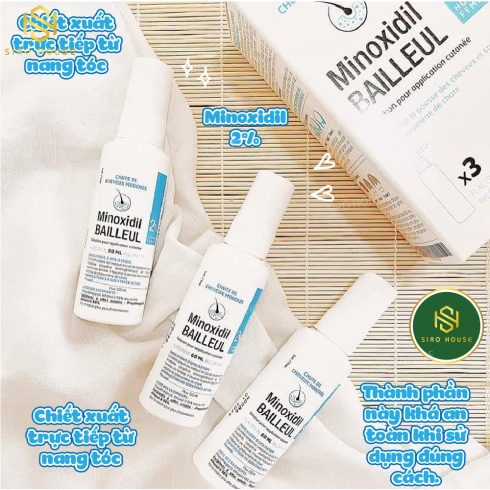 Dung dịch mọc tóc, ngăn rụng tóc BAILLEUL Minoxidil 2% (Hộp 3 x 60mL)