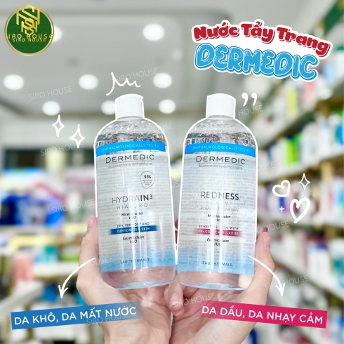 Nước tẩy trang DERMEDIC 500mL (Hồng - xanh)