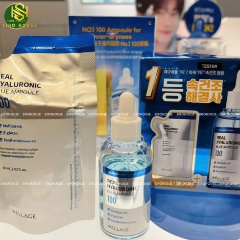 Set tinh chất cấp nước dưỡng ẩm WELLAGE Real Hyaluronic Blue Ampoule 60mL + Túi Refill 60mL