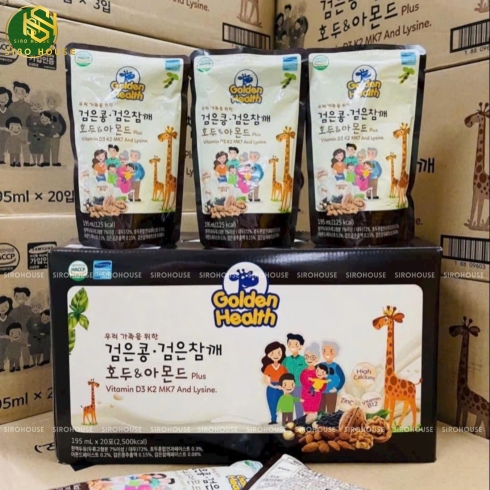 Sữa óc chó, hạnh nhân, đậu đen GOLDEN HEALTH 20 túi x 195ml 