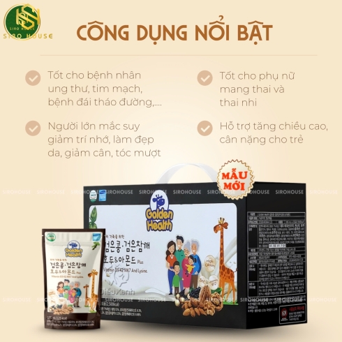 Sữa óc chó, hạnh nhân, đậu đen GOLDEN HEALTH 20 túi x 195ml 