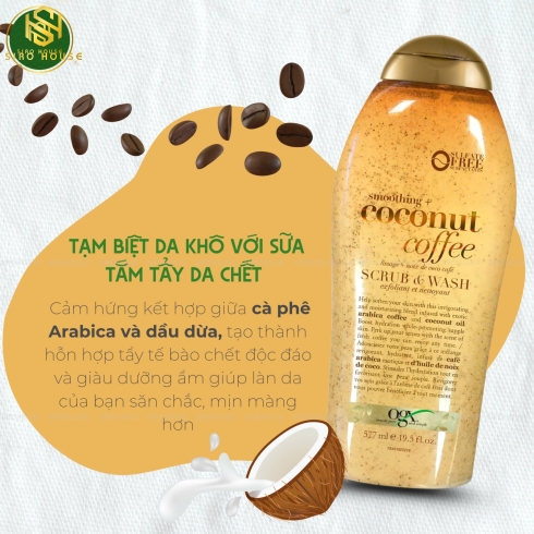 Sữa tắm tẩy tế bào chết OGX Scrub & Wash #Coconut Coffee 577mL 